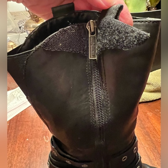 Harley Davidson Belted Black Leather Square Toe Heeled Biker Boots Size 6M - Picture 5 of 9